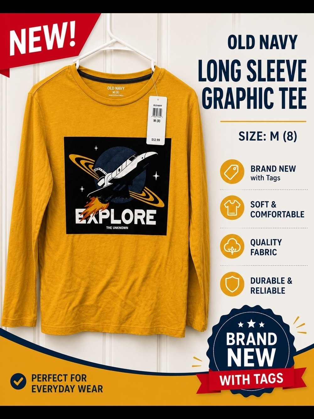 Old Navy Mustard Long Sleeve Space Graphic Tee